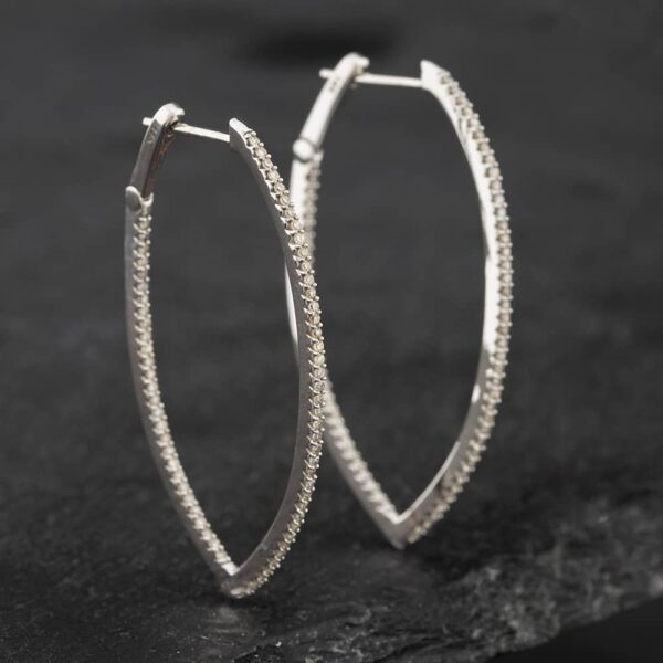 Pre-Owned 14ct White Gold 39mm 0.50ct Single Cut Diamond Pointed Hoop Earrings 43171149