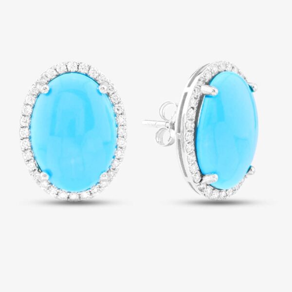 Pre-Owned 14ct White Gold Oval Turquoise & Brilliant Cut Diamond Stud Earrings 43171171