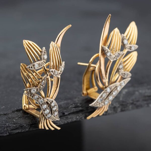 Pre-Owned Vintage Rose Gold Diamond Set Flower Stud Earrings 43171182