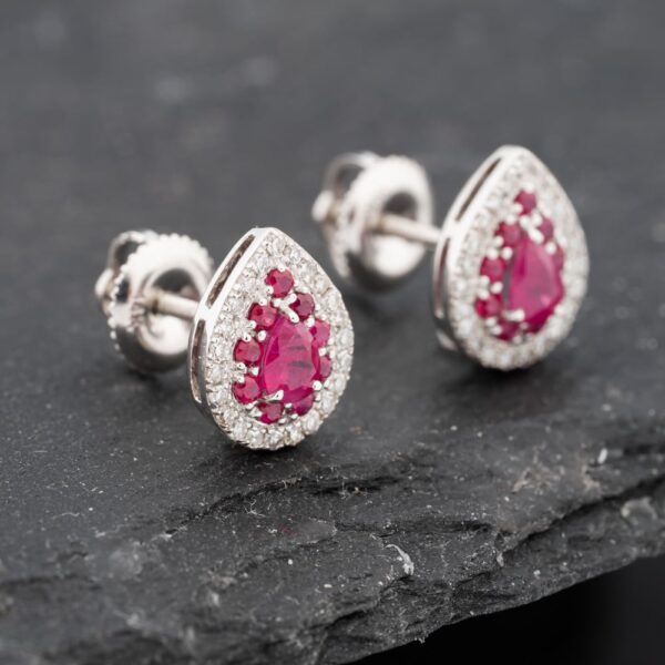 Pre-Owned 14ct White Gold 0.75ct Ruby & 0.20ct Diamond Cluster 10mm Stud Earrings 43171209