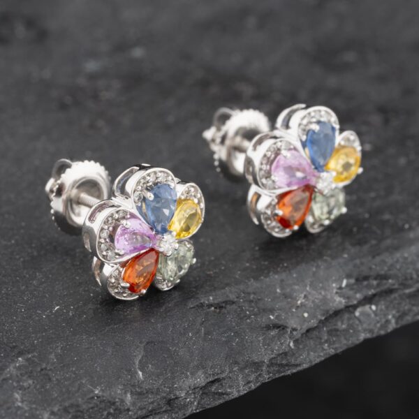 Pre-Owned 14ct White Gold 1.80ct Sapphire & 0.20ct Diamond Flower Stud Earrings 43171211