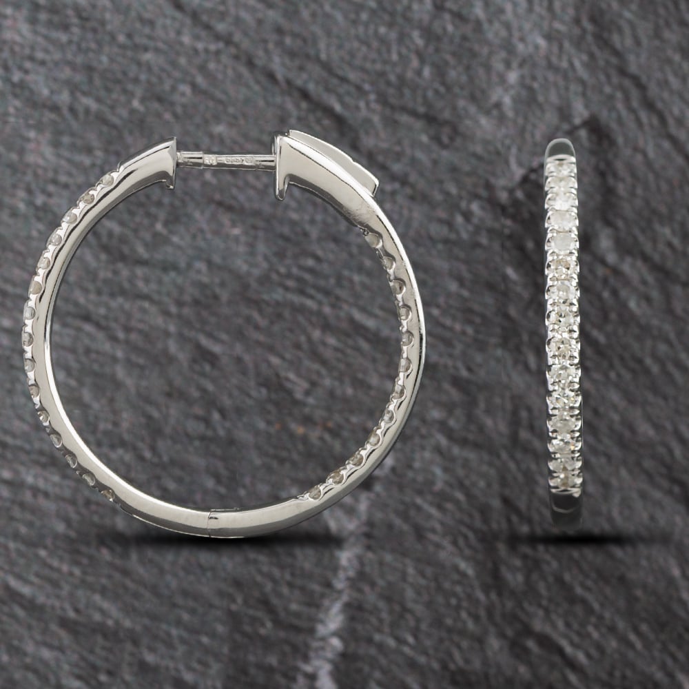 Pre-Owned 14ct White Gold 0.57ct Brilliant Cut Diamond Hoop Earrings 4317128
