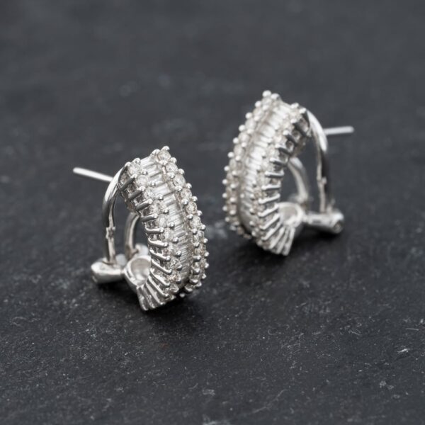 Pre-Owned 18ct White Gold 14.8mm 1.00ct Diamond 3 Row Leverback Earrings 43171357