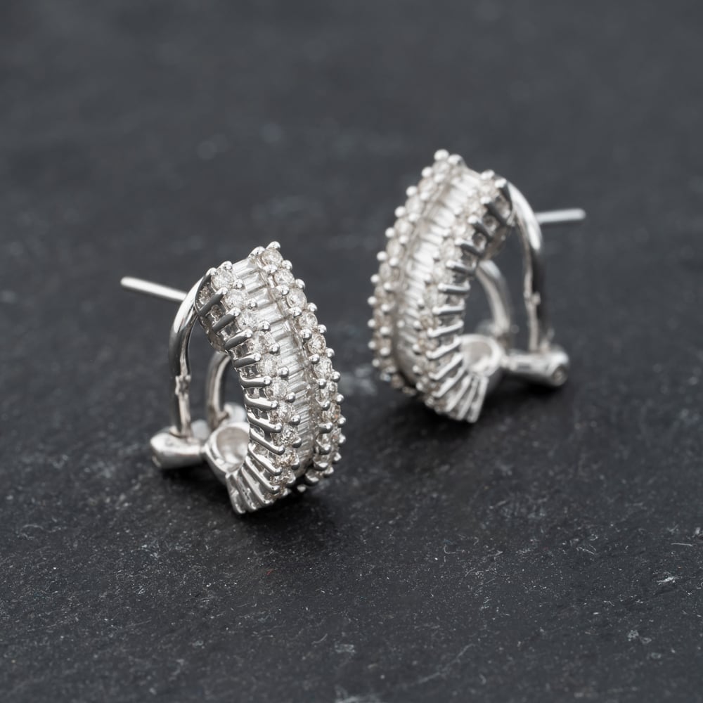 Pre-Owned 18ct White Gold 14.8mm 1.00ct Diamond 3 Row Leverback Earrings 43171357