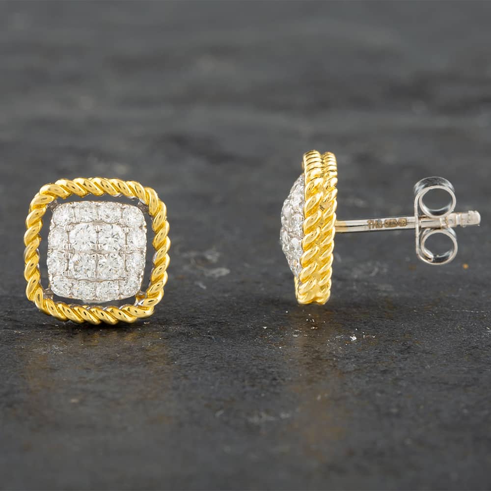 Pre-Owned 14ct Two Colour Gold 0.60ct Brilliant Cut Diamond Cushion Shape Stud Earrings 431715525