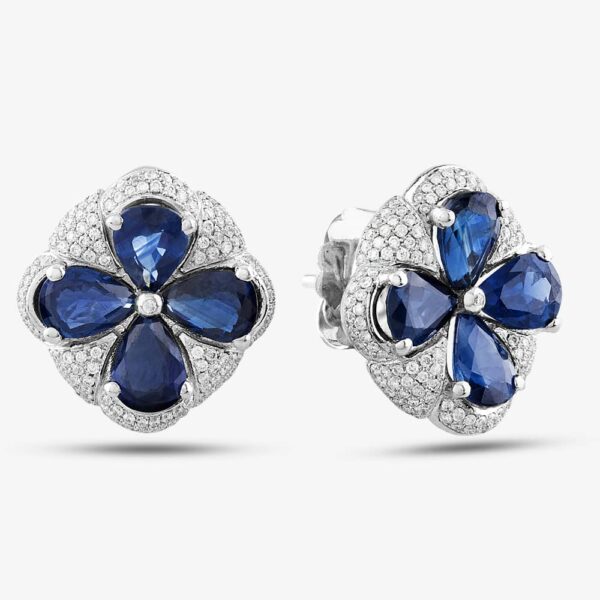 Pre-Owned 9ct White Gold 6.25ct Sapphire & 1.20ct Brilliant Cut Diamond Large Cluster Stud Earrings 431715529