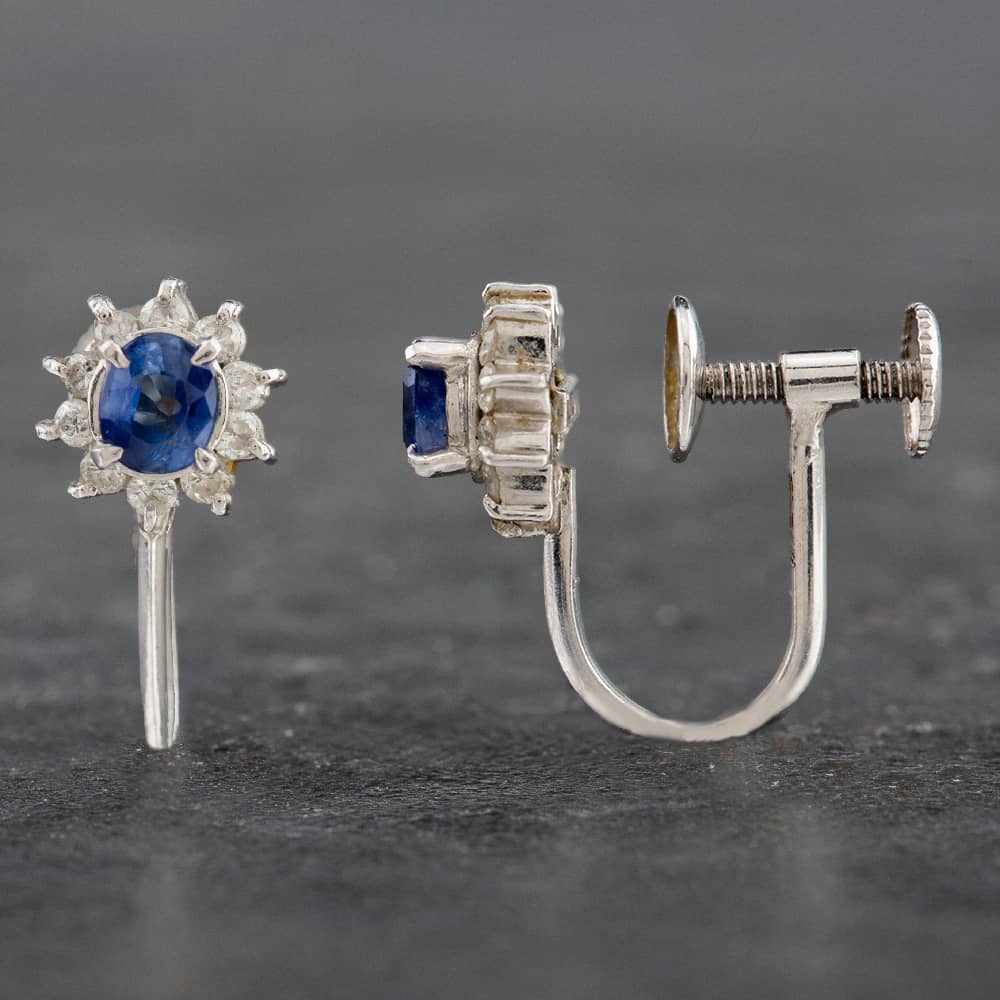 Pre-Owned Platinum Certificated Sapphire Oval Screw Fitting Stud Earrings 4317187