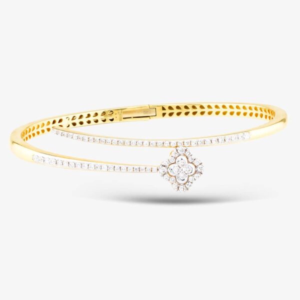 Pre-Owned 18ct Yellow Gold Brilliant Cut Diamond Fancy 18cm Hinged Bangle 43211008