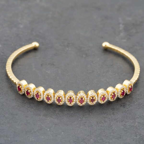 Pre-Owned 18ct Yellow Gold Ruby & 0.90ct Diamond Flexible Multi Cluster Medium Torque Bangle 43211015