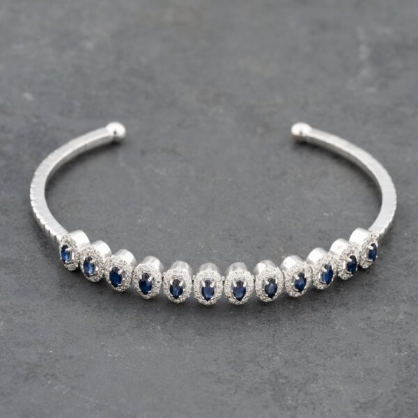 Pre-Owned 18ct White Gold Sapphire & 0.90ct Diamond Flexible Multi Cluster Medium Torque Bangle 43211016