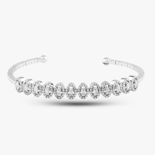 Pre-Owned 18ct White Gold 1.20ct Diamond Multi Cluster 15cm Torque Bangle 4321155120