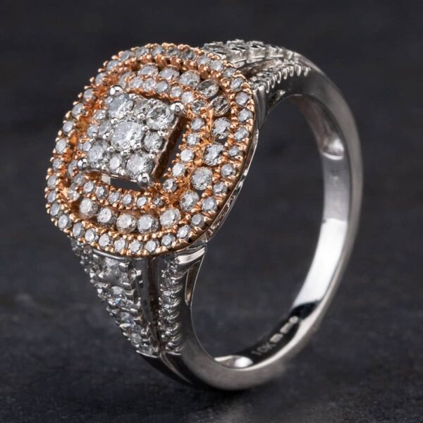 Pre-Owned 9ct Two Colour Gold 1.06ct Diamond Cluster Ring 4328068