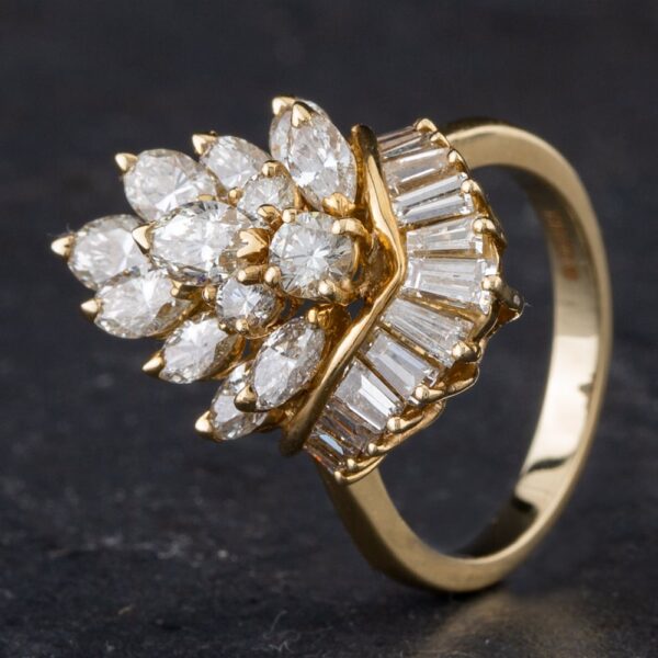 Pre-Owned 14ct Yellow Gold 2.15ct Diamond Abstract Design Fancy Cluster Ring 4328144