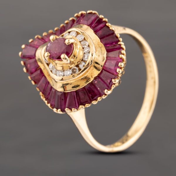 Pre-Owned 18ct Yellow Gold 0.75ct Ruby & 0.11ct Diamond Ballerina Cluster Ring 433502151587