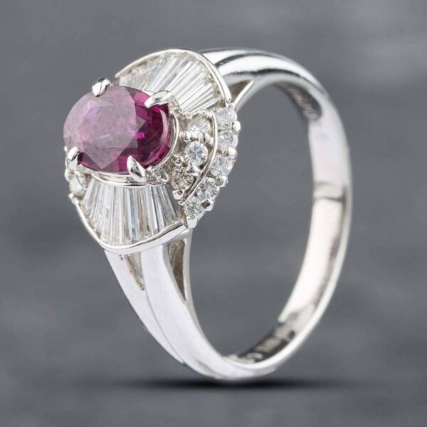 Pre-Owned Platinum 0.96ct Oval Cut Ruby & 0.46ct Diamond Cluster Ring 43351003