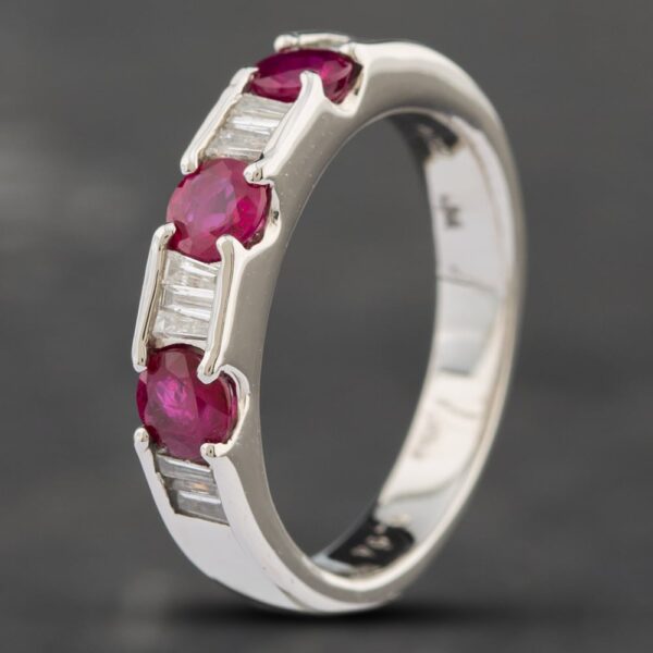 Pre-Owned Platinum 0.94ct Ruby & 0.18ct Baguette Cut Diamond Half Eternity Ring 43351010