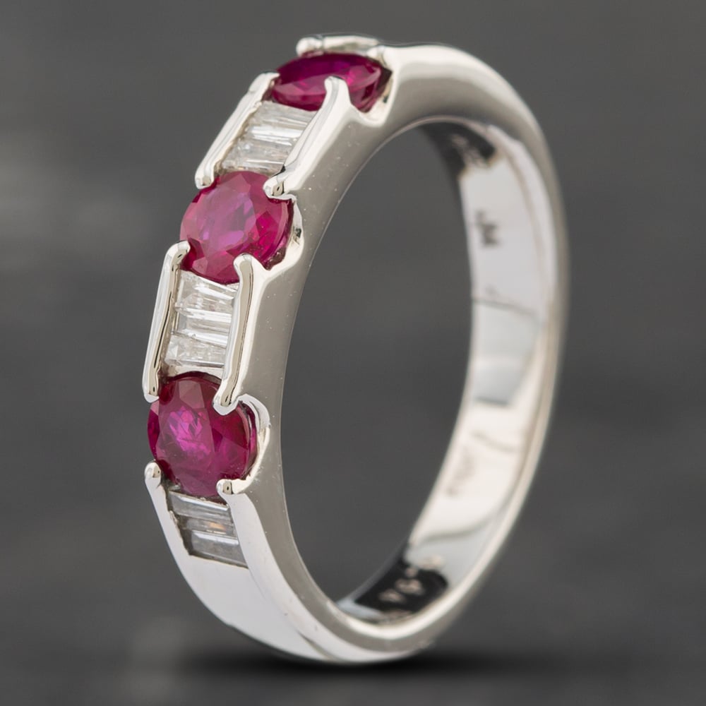Pre-Owned Platinum 0.94ct Ruby & 0.18ct Baguette Cut Diamond Half Eternity Ring 43351010