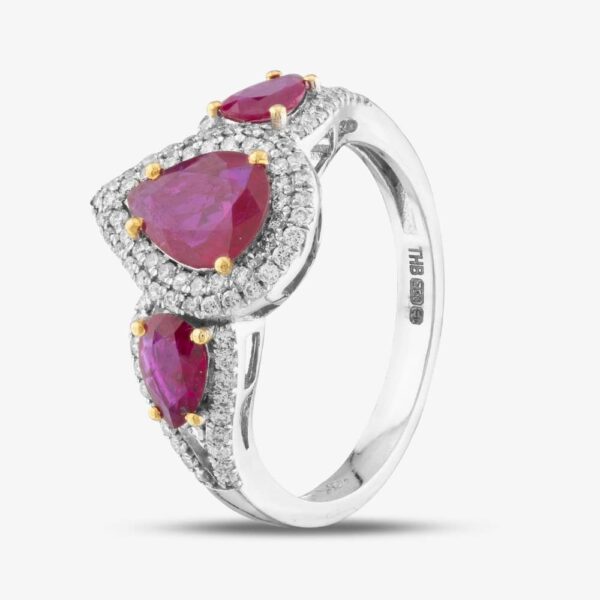 Pre-Owned 18ct Yellow Gold Ruby & Brilliant Cut Diamond Pear Shape Triple Cluster Ring 43351016