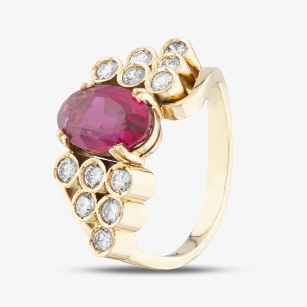 Pre-Owned 14ct Yellow Gold Certificated 3.00ct Rubellite Tourmaline & 0.70ct Brilliant Cut Diamond Oval Dress Ring 43351018