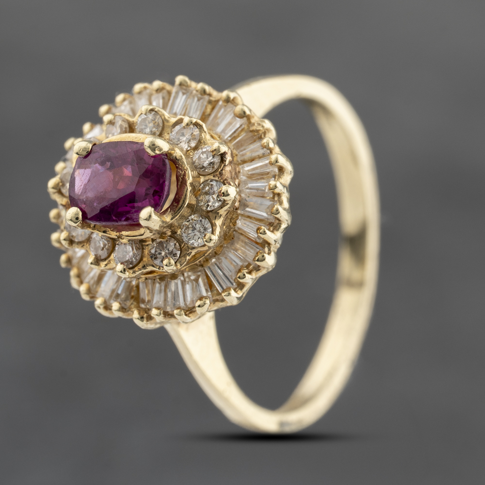 Pre-Owned 9ct Yellow Gold Ruby & 0.50ct Diamond Oval Three Tier Cluster Ring 43351034