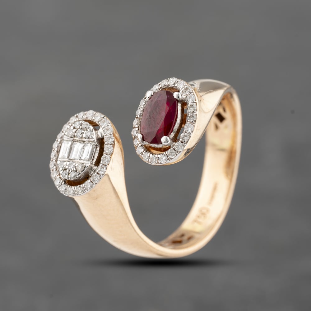 Pre-Owned 18ct Rose Gold Ruby & 0.43ct Diamond Double Cluster Ring 43351036