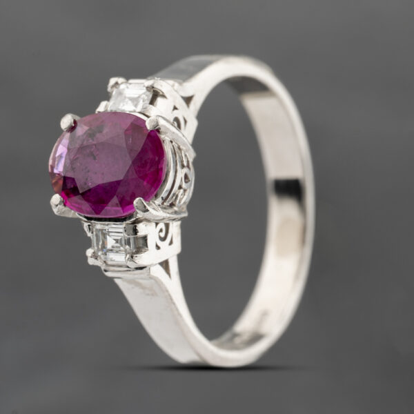 Pre-Owned Platinum 0.95ct Ruby & 0.18ct Diamond Three Stone Ring 43351040