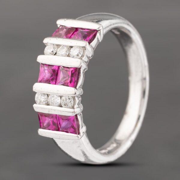 Pre-Owned Platinum 0.93ct Ruby & 0.17ct Brilliant Cut Diamond Three Row Ring 43351047