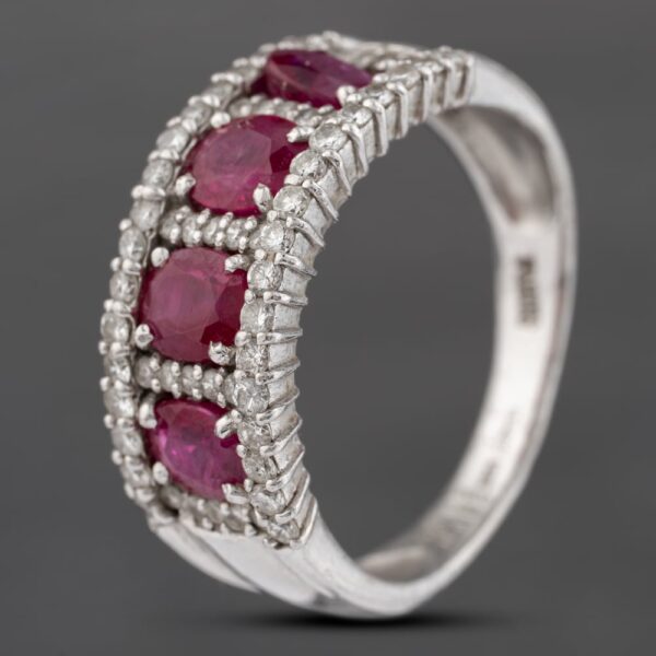 Pre-Owned Platinum 2.03ct Ruby & 0.52ct Brilliant Cut Diamond Three Row Ring 43351053