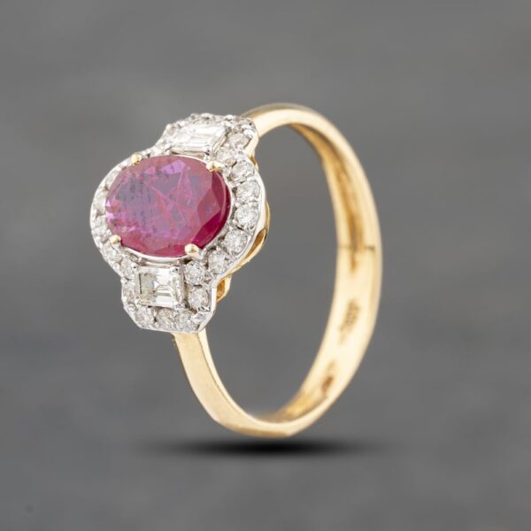 Pre-Owned 18ct Yellow Gold Ruby & 0.48ct Diamond Oval Cluster Ring 43351059