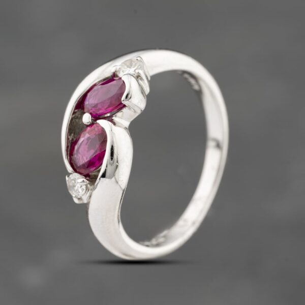 Pre-Owned Platinum 1.01ct Ruby & 0.13ct Diamond Cross Over Dress Ring 43351063