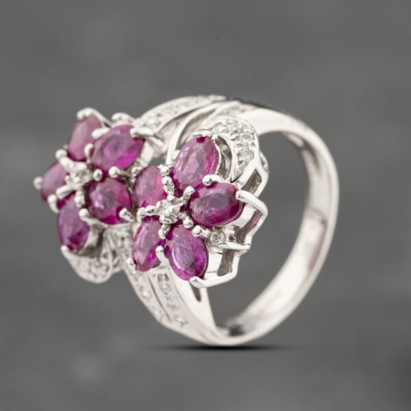 Pre-Owned 18ct White Gold 2.84ct Ruby & 0.28ct Diamond Double Flower Cluster Ring 43351065