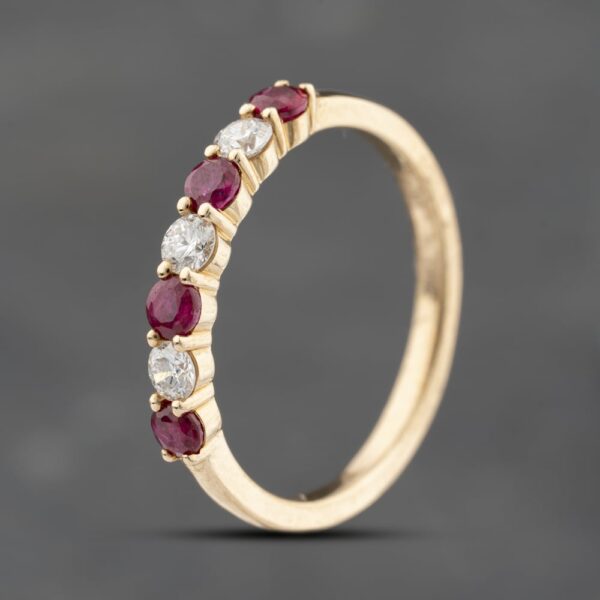 Pre-Owned 9ct Yellow Gold 0.47ct Ruby & 0.24ct Brilliant Cut Diamond Half Eternity Ring 43351068