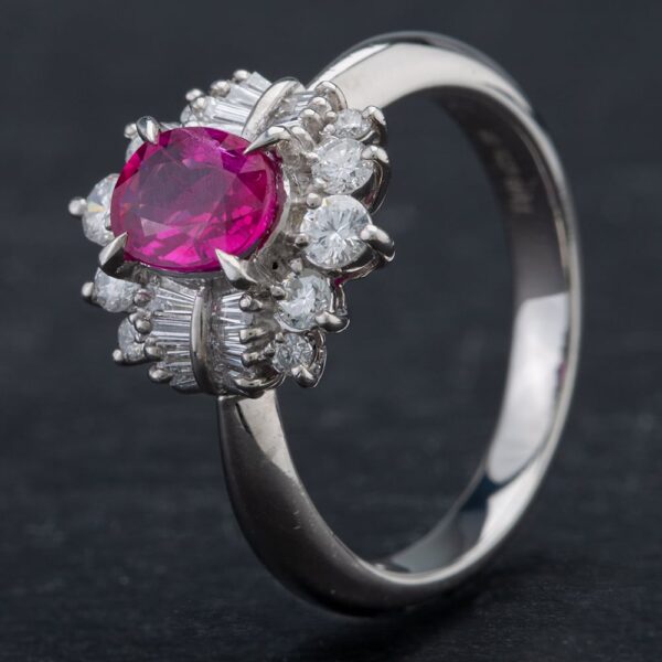 Pre-Owned Platinum 0.93ct Ruby & Multi-Cut 0.48ct Diamond Cluster Ring 4335155