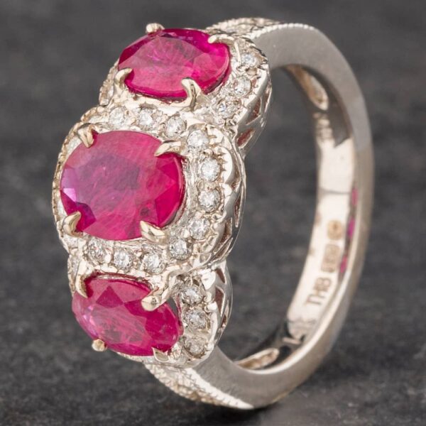 Pre-Owned 14ct White Gold 3.40ct Ruby & 0.44ct Diamond Cluster Ring 4335171
