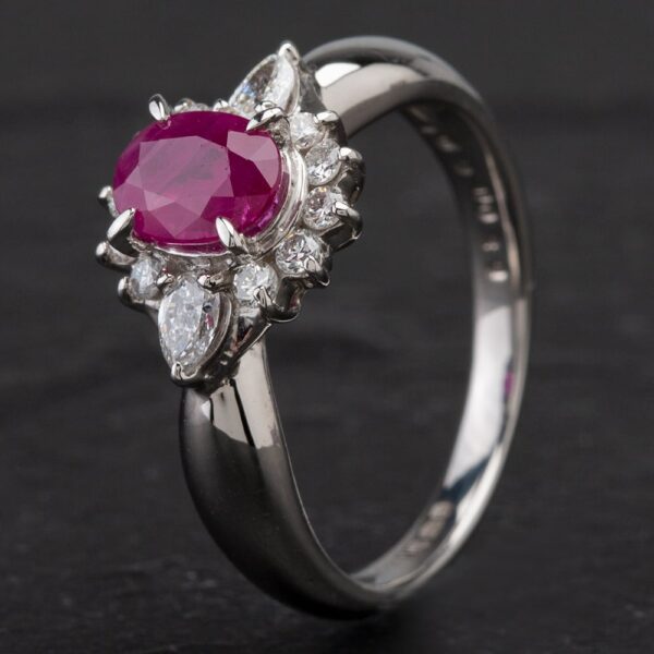 Pre-Owned Platinum Oval 1.09ct Ruby & 0.39ct Diamond Cluster Ring 4335204