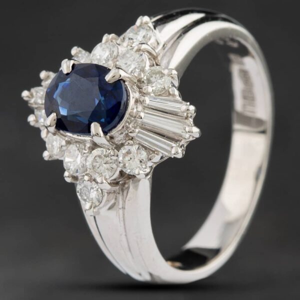Pre-Owned Platinum 0.92ct Sapphire & 0.48ct Diamond Cluster Ring 4336040