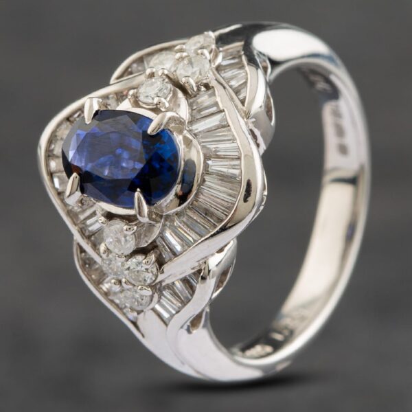Pre-Owned Platinum 0.80ct Sapphire & 1.23ct Brilliant Cut Diamond Oval Cluster Ring 43361014