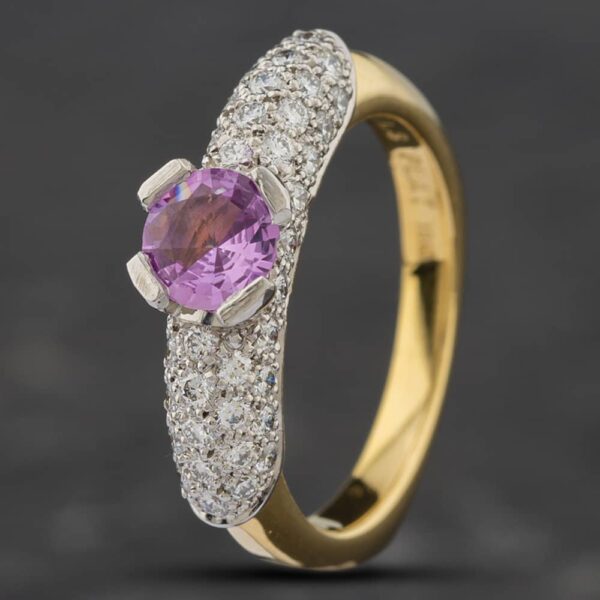 Pre-Owned 18ct Yellow Gold Pink Sapphire & Brilliant Cut Diamond Dress Ring 43361055