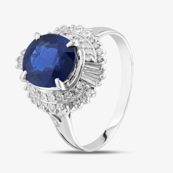 Pre-Owned Platinum 3.20ct Sapphire & 0.35ct Diamond Oval Cluster Ring 43361121