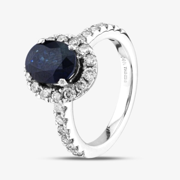Pre-Owned 14ct White Gold Sapphire & Brilliant Cut Diamond Oval Halo Cluster Ring 43361135