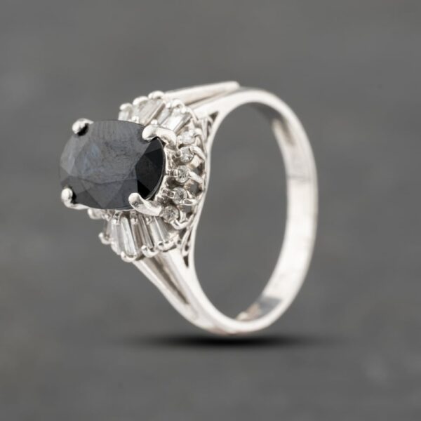 Pre-Owned Platinum Sapphire & 0.36ct Diamond Oval Cluster Ring 43361140