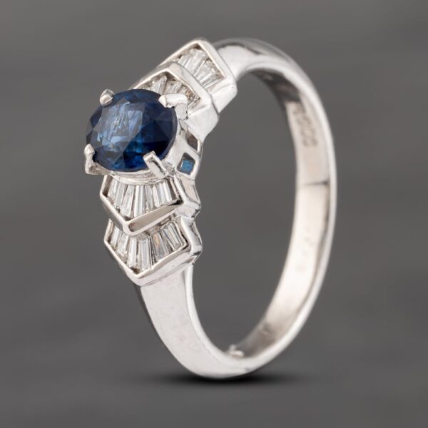 Pre-Owned Platinum 0.83ct Sapphire & 0.19ct Baguette Cut Diamond Dress Ring 43361155