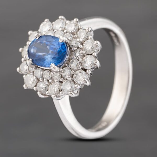 Pre-Owned Platinum 1.00ct Sapphire & 1.00ct Brilliant Cut Diamond Oval Ring 43361162