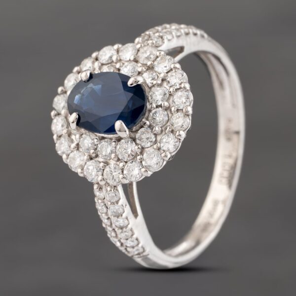 Pre-Owned Platinum 1.00ct Sapphire & 0.80ct Brilliant Cut Diamond Oval Cluster Ring 43361165
