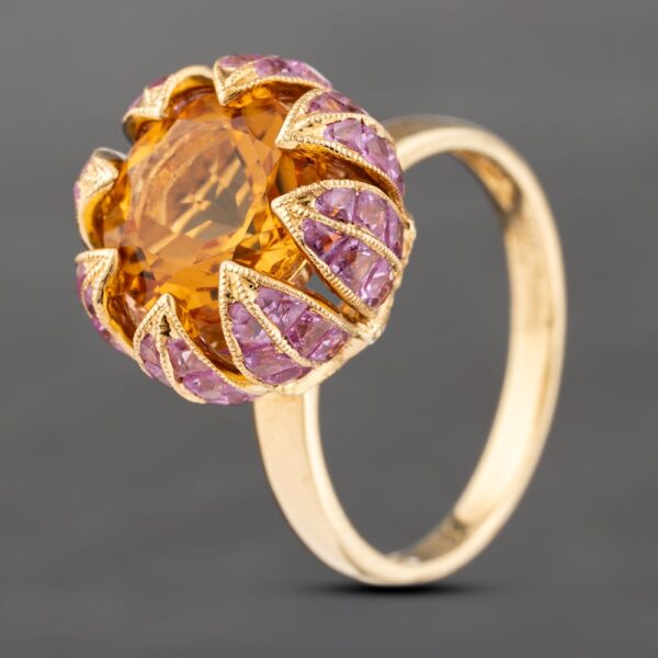 Pre-Owned 18ct Yellow Gold 6.2ct Multi Stone & 0.10ct Diamond Flower Design Dress Ring 43361170