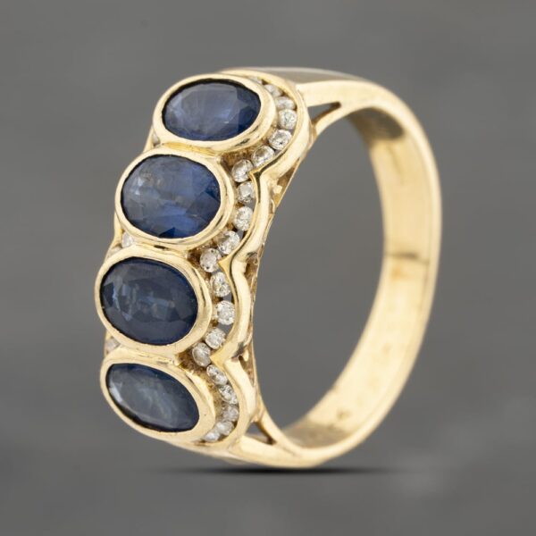 Pre-Owned 14ct Yellow Gold Sapphire & 0.25ct Diamond Multi Cluster Ring 43361178