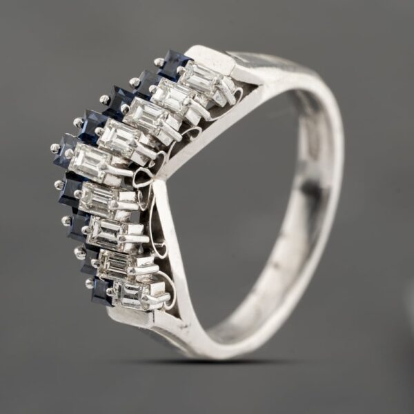 Pre-Owned Platinum 0.60ct Sapphire & 0.50ct Baguette Cut Diamond Half Wishbone Ring 43361185