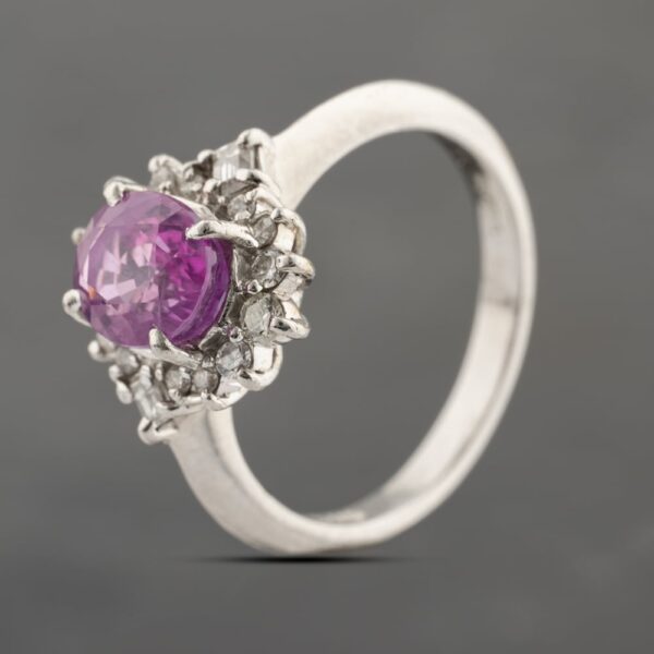 Pre-Owned Platinum Pink Sapphire & 0.26ct Diamond Oval Cluster Ring 43361189