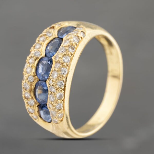 Pre-Owned 18ct Yellow Gold Sapphire & 0.50ct Brilliant Cut Diamond Graduated Three Row Ring 43361197