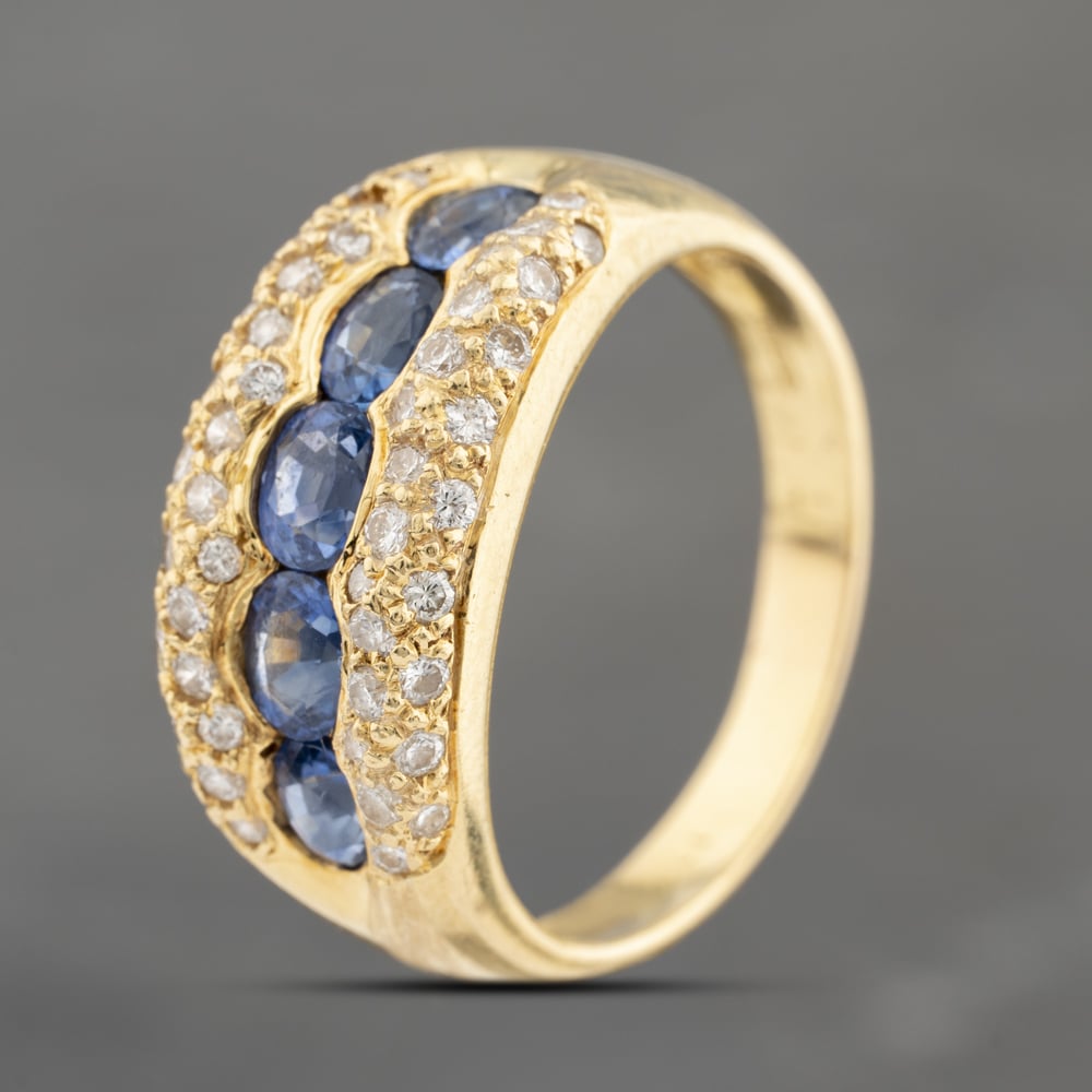 Pre-Owned 18ct Yellow Gold Sapphire & 0.50ct Brilliant Cut Diamond Graduated Three Row Ring 43361197